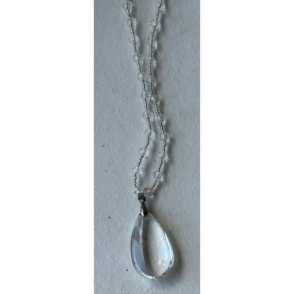 Unbranded Silver Fashion Necklace w/Clear Color Teardrop Shape Charm 14" Height - Picture 4 of 11